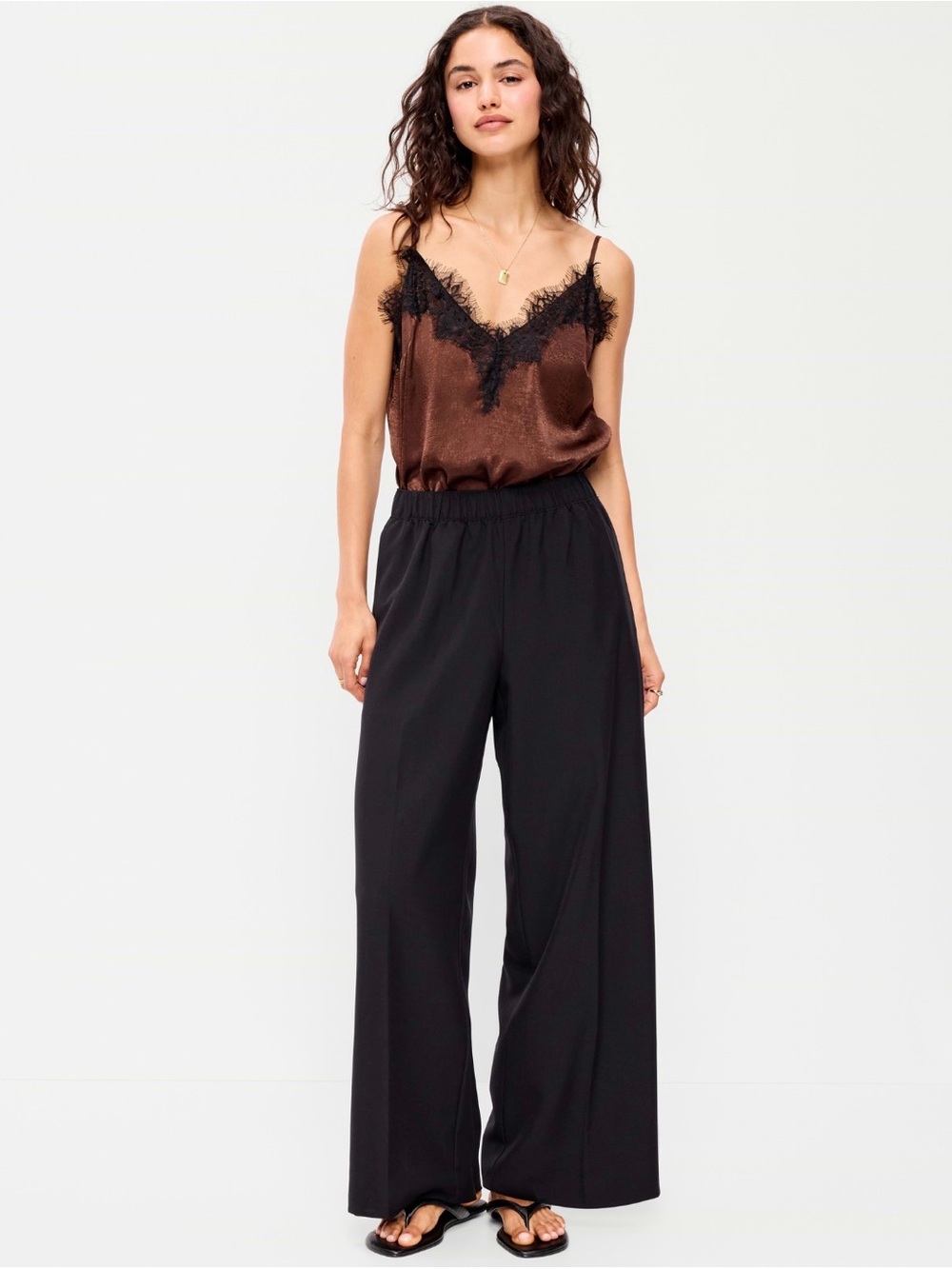High waisted wide leg trouser pants - Women's Elastic Waist